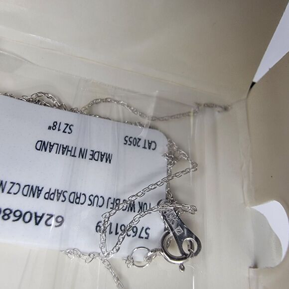 10K White Gold Lab-Created Blue Sapphire With Diamonds 18" Necklace - Picture 3 of 5